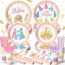 Conjunto de artigos para festas Princess Paper Plates, guardanapos, 144 unidades