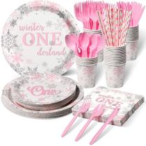 Conjunto de artigos para festas Winter Onederland Pink Silver Snowflake