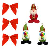 Conjunto De Árvore de Natal 3 Bonecos Noel + 3 Laços Vermelhos Resistente