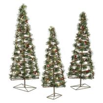 Conjunto de Árvores de Natal 3 Unidades com luzes de led brancas pinhas e frutas EAN 764878039516