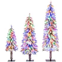 Conjunto de Árvores de Natal Goplus 90-150cm com Neve e Luzes LED