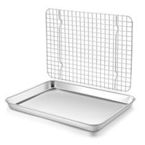 Conjunto de Assadeira com Grelha, Assadeira de Aço Inoxidável Homikit 1/4 de Tamanho com Grade para Forno Elétrico, Formas de Metal Antiaderentes para Bacon e Biscoitos, 30,5 cm x 25,4 cm x 2,5 cm Conjunto de Assadeira com Grelha, Assadeira de Aço Inoxidável Homikit 1/4 de Tamanho com Grade para Forno Elétrico, Formas de Metal Antiaderentes para Bacon e Biscoitos, 30,5 cm x 25,4 cm x 2,5 cm