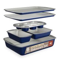 Conjunto de Assadeiras Bakken-Swiss 6 Peças Antiaderente Azul