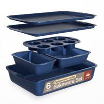 Conjunto de Assadeiras Bakken Swiss Blue Marble Antiaderente 6 Peças
