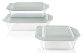 Conjunto de Assadeiras de Vidro Pyrex 3 Peças Profundas com Tampas Livres de BPA