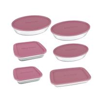 Conjunto de Assadeiras Nadir Marinex em Vidro com Tampa Rosa 6 Peças