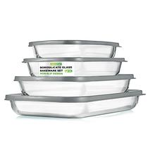 Conjunto de Assadeiras NutriChef 8 Peças de Vidro com Tampas Cinza Conjunto de Assadeiras NutriChef 8 Peças de Vidro com Tampas Cinza