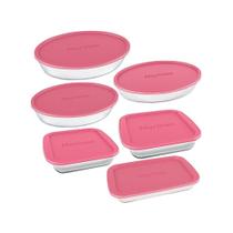 Conjunto de Assadeiras Rosa Marinex de Vidro com Tampas 6 Peças