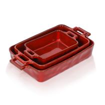 Conjunto de Assadeiras Vicrays em Porcelana 3 Peças Vermelho 38 x 22 cm
