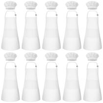 Conjunto de avental e chapéu de chef para crianças Bouiexye 10 conjuntos brancos Conjunto de avental e chapéu de chef para crianças Bouiexye 10 conjuntos brancos