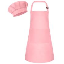 Conjunto de avental e chapéu de chef para crianças Bouiexye em poliéster rosa Conjunto de avental e chapéu de chef para crianças Bouiexye em poliéster rosa