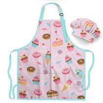 Conjunto de avental infantil e chapéu de chef SANDJEST para meninas com bolso