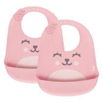 Conjunto de Babadores Ajustáveis Silicone Com Cata Migalha Rosa 2 Unidades