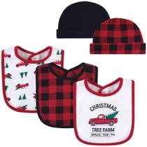 Conjunto de babadores e bonés de algodão Hudson Baby Christmas Tree Farm Conjunto de babadores e bonés de algodão Hudson Baby Christmas Tree Farm