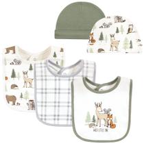 Conjunto de babadores e bonés de algodão Hudson Baby Forest Animals, tamanho único