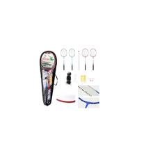 Conjunto de badminton 4 raquetes + 2 petecas + rede