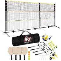 Conjunto de Badminton Ace Birdies com Rede Ajustável 3 Alturas 3,1-5,2m Conjunto de Badminton Ace Birdies com Rede Ajustável 3 Alturas 3,1-5,2m