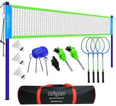 Conjunto de badminton Zdgao 6 postes de aço, rede de 20 pés, 4 raquetes, 3 petecas