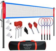 Conjunto de badminton Zdgao Portable Net 6 postes de aço 4 raquetes Conjunto de badminton Zdgao Portable Net 6 postes de aço 4 raquetes