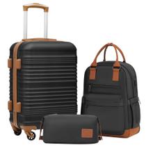 Conjunto de Bagagem Coolife 3 Peças - Mala de Bordo Hardside com Trava TSA