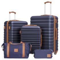 Conjunto de Bagagem Coolife 5 Peças Azul Marinho com Cadeado TSA e Rodinhas Spinner Conjunto de Bagagem Coolife 5 Peças Azul Marinho com Cadeado TSA e Rodinhas Spinner