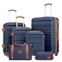 Conjunto de Bagagem Coolife 6 Peças Marinho com Cadeado TSA e Rodinhas Giro 360
