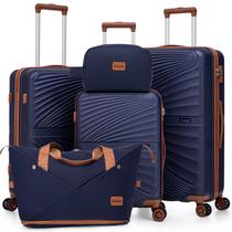 Conjunto de bagagem Eeeza, estojo rígido em ABS de 5 peças com botão giratório TSA