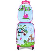 Conjunto de bagagem GYMAX Kids Carry On, 2 peças de mala rolante com mochila