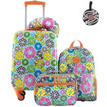 Conjunto de Bagagem Infantil Travelers Club - 5 Peças com Design de Donut Conjunto de Bagagem Infantil Travelers Club - 5 Peças com Design de Donut