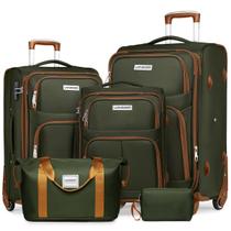 Conjunto de bagagem LARVENDER de 5 peças Softside com rodas giratórias verdes