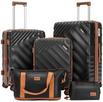 Conjunto de bagagem: mala expansível Rosamo 55x35x23cm, 5 peças, preta