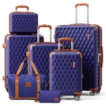 Conjunto de bagagem Melalenia, mala de 7 peças com rodas giratórias, azul marinho Conjunto de bagagem Melalenia, mala de 7 peças com rodas giratórias, azul marinho