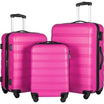 Conjunto de bagagem Merax Conjunto de mala de 3 peças 20/24/31 cm rosa Conjunto de bagagem Merax Conjunto de mala de 3 peças 20/24/31 cm rosa