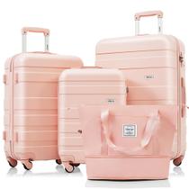 Conjunto de bagagem Merax expansível ABS Hardshell 4 peças rosa Conjunto de bagagem Merax expansível ABS Hardshell 4 peças rosa