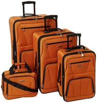 Conjunto de bagagem Rockland Journey Softside expansível laranja de 4 peças Conjunto de bagagem Rockland Journey Softside expansível laranja de 4 peças