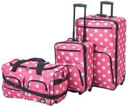 Conjunto de bagagem Rockland Vara Softside de 3 peças expansível rosa