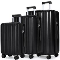 Conjunto de bagagem SHOWKOO de 3 peças 100% PC Ultra Tough Hardside Black