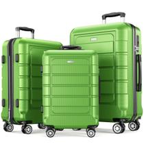 Conjunto de bagagem SHOWKOO expansível PC+ABS com fechadura TSA, 3 peças verdes