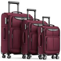Conjunto de bagagem SHOWKOO Softside, expansível, leve, 3 peças de vinho