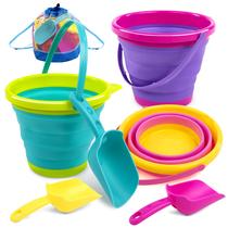 Conjunto de baldes de praia DOBRÁVEL JOYIN, 3 pacotes com pás e mochila Conjunto de baldes de praia DOBRÁVEL JOYIN, 3 pacotes com pás e mochila