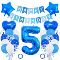 Conjunto de balões azul, 27 unidades para 5º aniversário, com número 5 de 40 polegadas