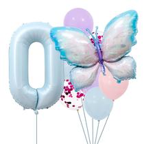Conjunto de balões Baby Blue Butterfly Foil, 10 unidades com 0 número
