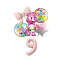 Conjunto De Balões Carebears Rosa E Azul Com Números De Alumínio De 40 Polegadas (1-9) Para