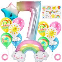 Conjunto de balões com tema arco-íris, 13 unidades com 7 números para festa infantil Conjunto de balões com tema arco-íris, 13 unidades com 7 números para festa infantil