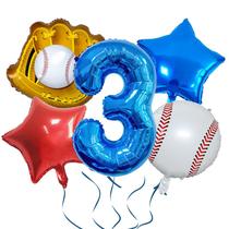 Conjunto de balões com tema de beisebol, 5 peças com luva, beisebol e número 3