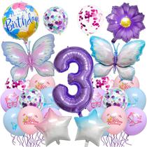 Conjunto de balões com tema de borboleta para 3º aniversário, 25 unidades Conjunto de balões com tema de borboleta para 3º aniversário, 25 unidades