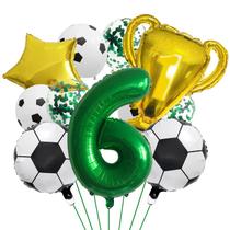 Conjunto de balões com tema de futebol, 11 unidades com balão de 6 números e troféu Conjunto de balões com tema de futebol, 11 unidades com balão de 6 números e troféu