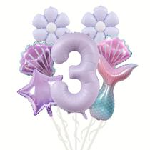 Conjunto de balões com tema de sereia com balão número 3 de 40 polegadas, 7 unidades Conjunto de balões com tema de sereia com balão número 3 de 40 polegadas, 7 unidades