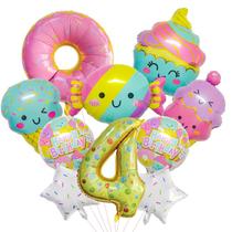 Conjunto de balões com tema de sorvete e doces, 10 unidades de 4º aniversário Conjunto de balões com tema de sorvete e doces, 10 unidades de 4º aniversário