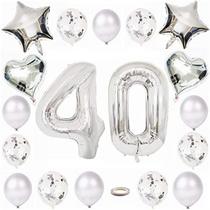 Conjunto de balões de 40º aniversário com tema prateado e ouro rosa x21
